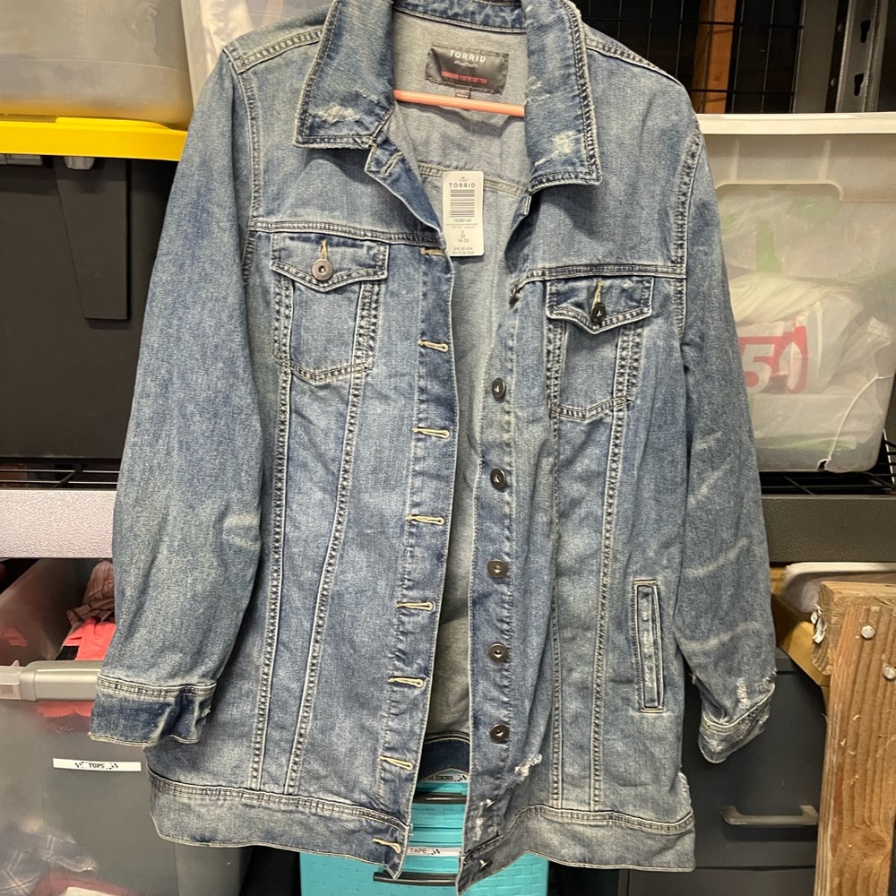 Long distressed jean jacket